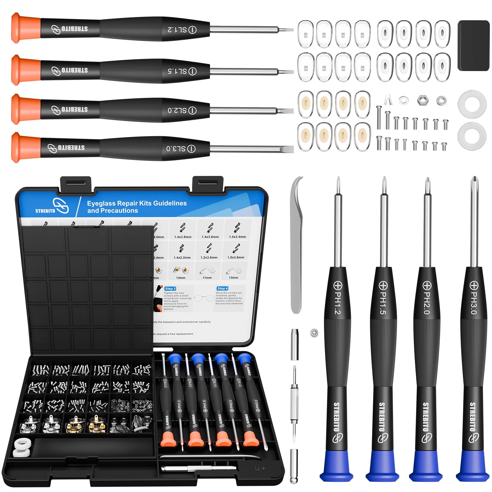 STREBITO kit réparation lunettes: vis 16 tailles pour montures variées
