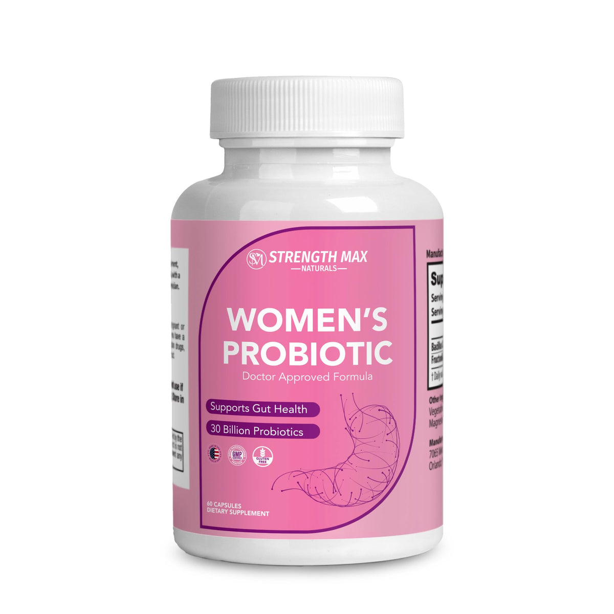 Strength Max Naturals Probiotique: bouteille contenant 30 milliards CFU pour une flore équilibrée.