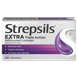 Pastilles Strepsils Extra Triple Action Cassis, soulagement rapide et goût fruité