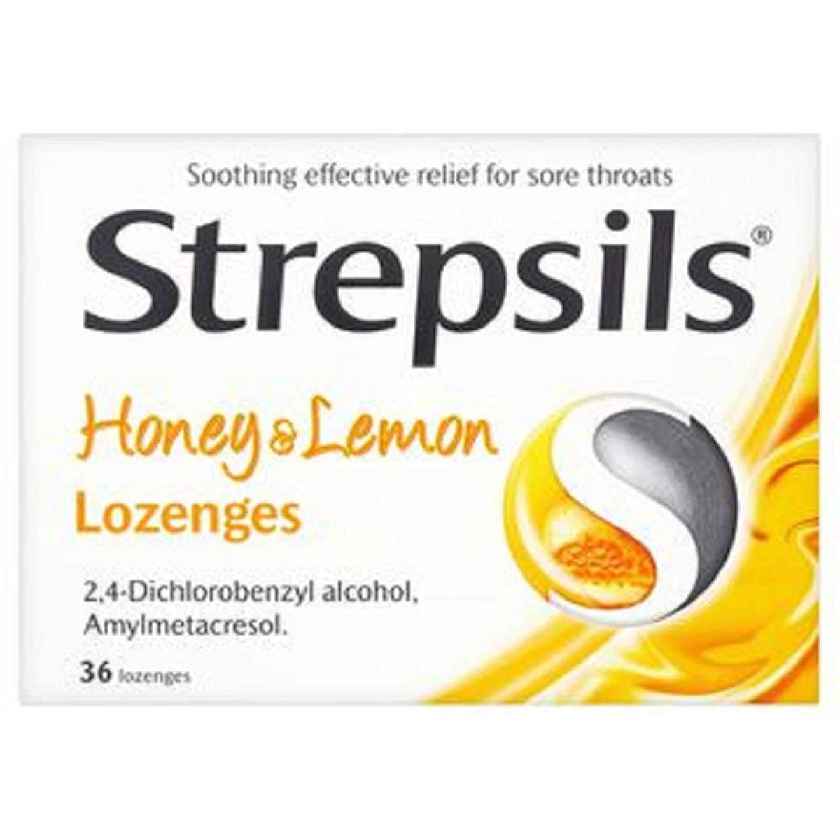 Strepsils Miel et Citron, boîte 36 pastilles, soulage temporairement les irritations de la gorge.