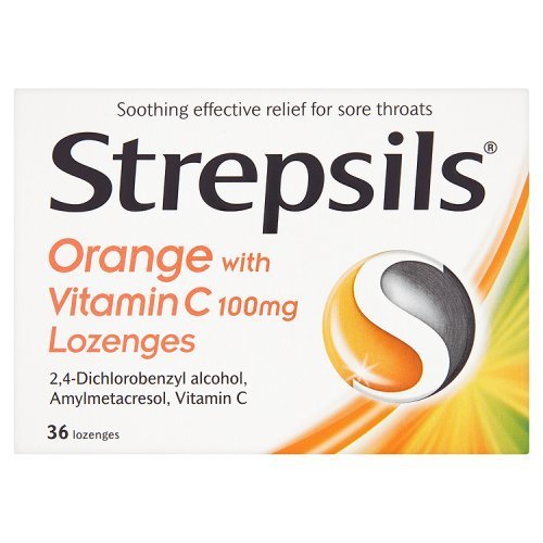 Strepsils Orange avec vitamine C, pastille à la saveur orange pour le confort de la gorge