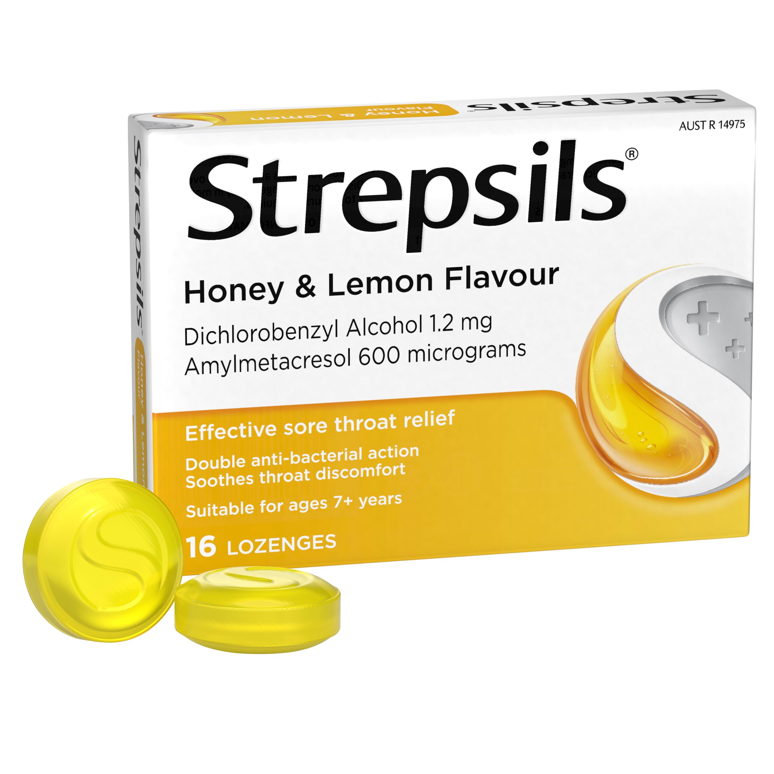 Strepsils pastilles gorge miel citron, boîte 16, pour le confort temporaire.