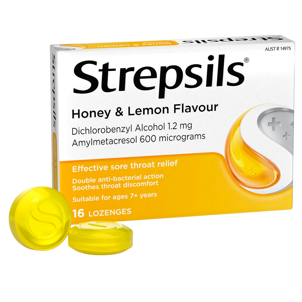 Strepsils pastilles gorge miel citron, boîte 16, pour le confort temporaire.