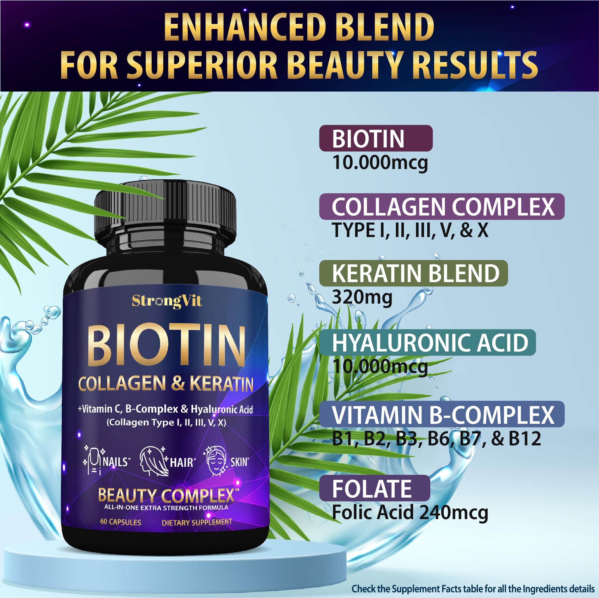 StrongVit keratine et collagen – gélules soutenant la peau et les ongles.