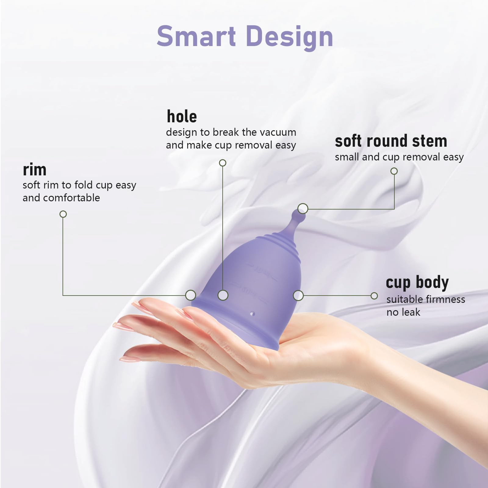 Stunncup insertion facile, coupe menstruelle flexible pour le sport.