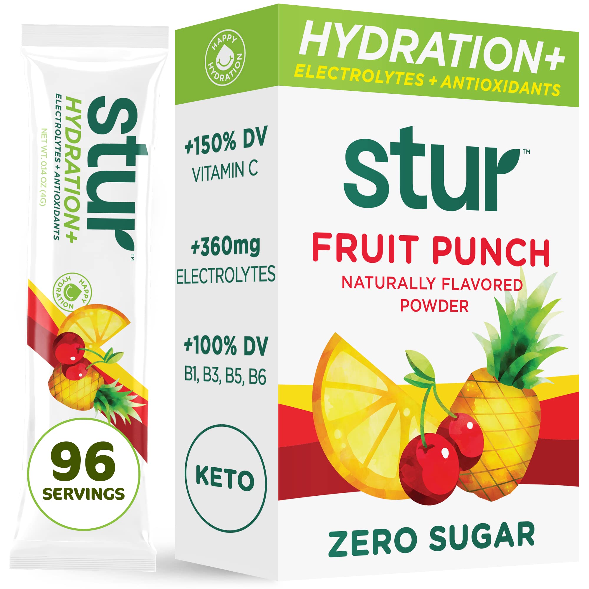 Stur Électrolytes Poudre Hydratation, sachet Fruit Punch, idéal pour une hydratation rapide et naturelle