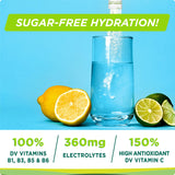 Stur Électrolytes Poudre verre-boisson citron-lime, boisson rafraîchissante sans sucre ajouté.