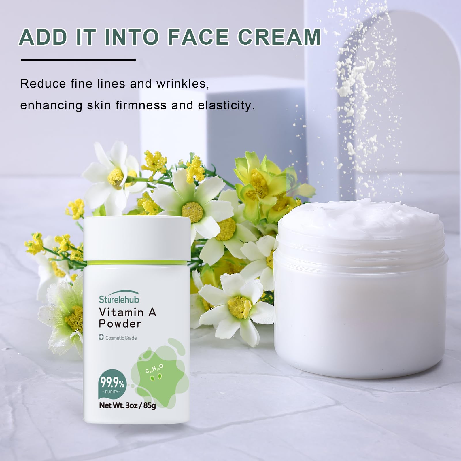 Sturelehub poudre palmitate de rétinol – sérum visage maison pour soins personnalisés.