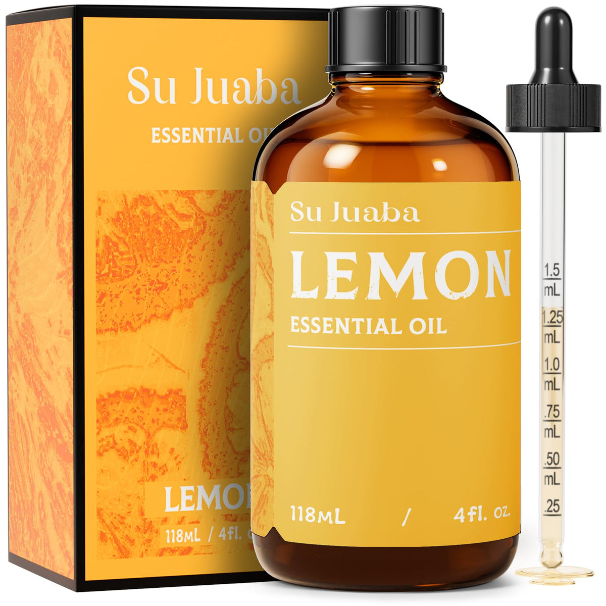 SU JUABA huile citron, bouteille ambre protège l’arôme pour diffusion durable.