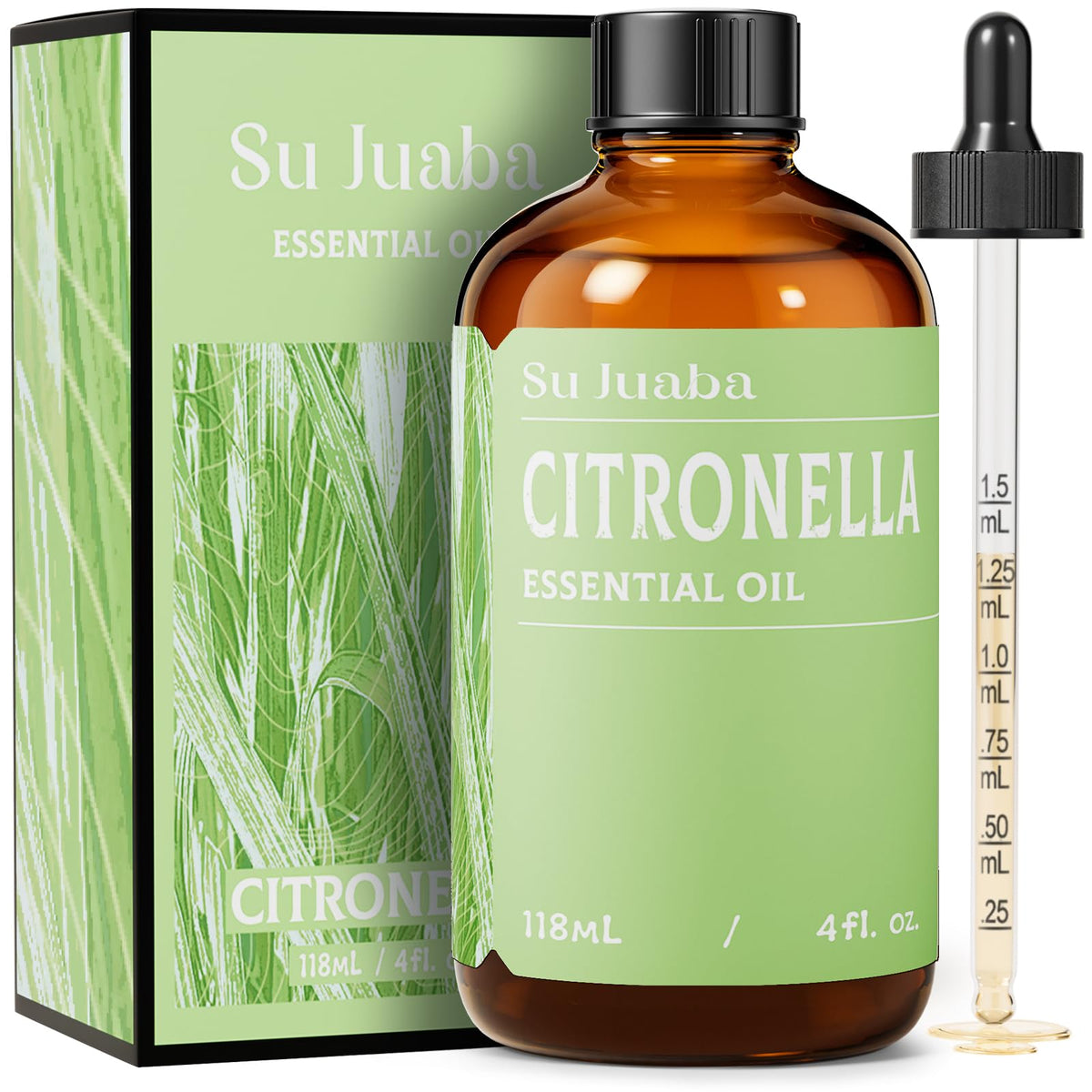 Huile SU JUABA citronnelle dans bouteille verre ambré préserve l’arôme.