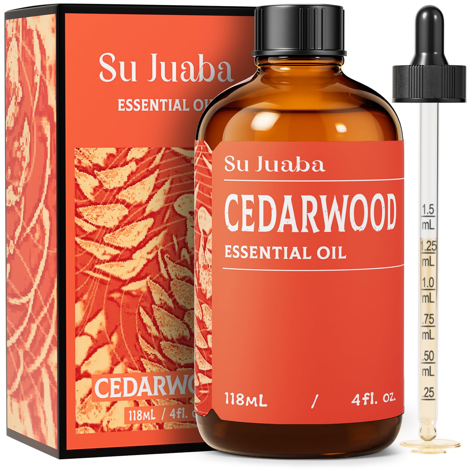 SU JUABA huile essentielle cèdre, bouteille ambrée 118 ml prête à diffuser.