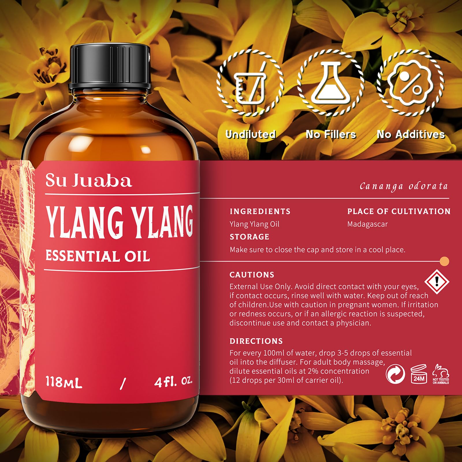 Gouttes faciles à doser grâce au bouchon inclus sur SU JUABA Ylang-Ylang.