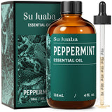 Huile SU JUABA menthe poivrée en bouteille ambrée, idéale pour une diffusion rafraîchissante.
