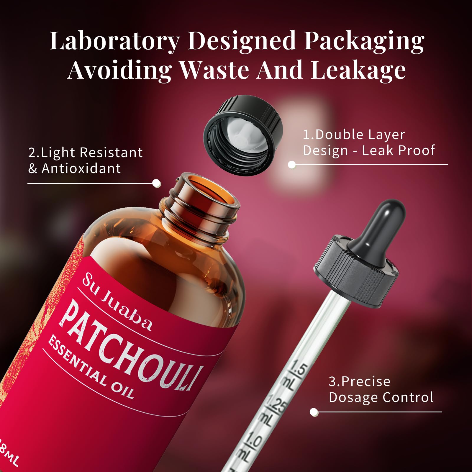 SU JUABA Patchouli: emballage de qualité protégé contre la lumière