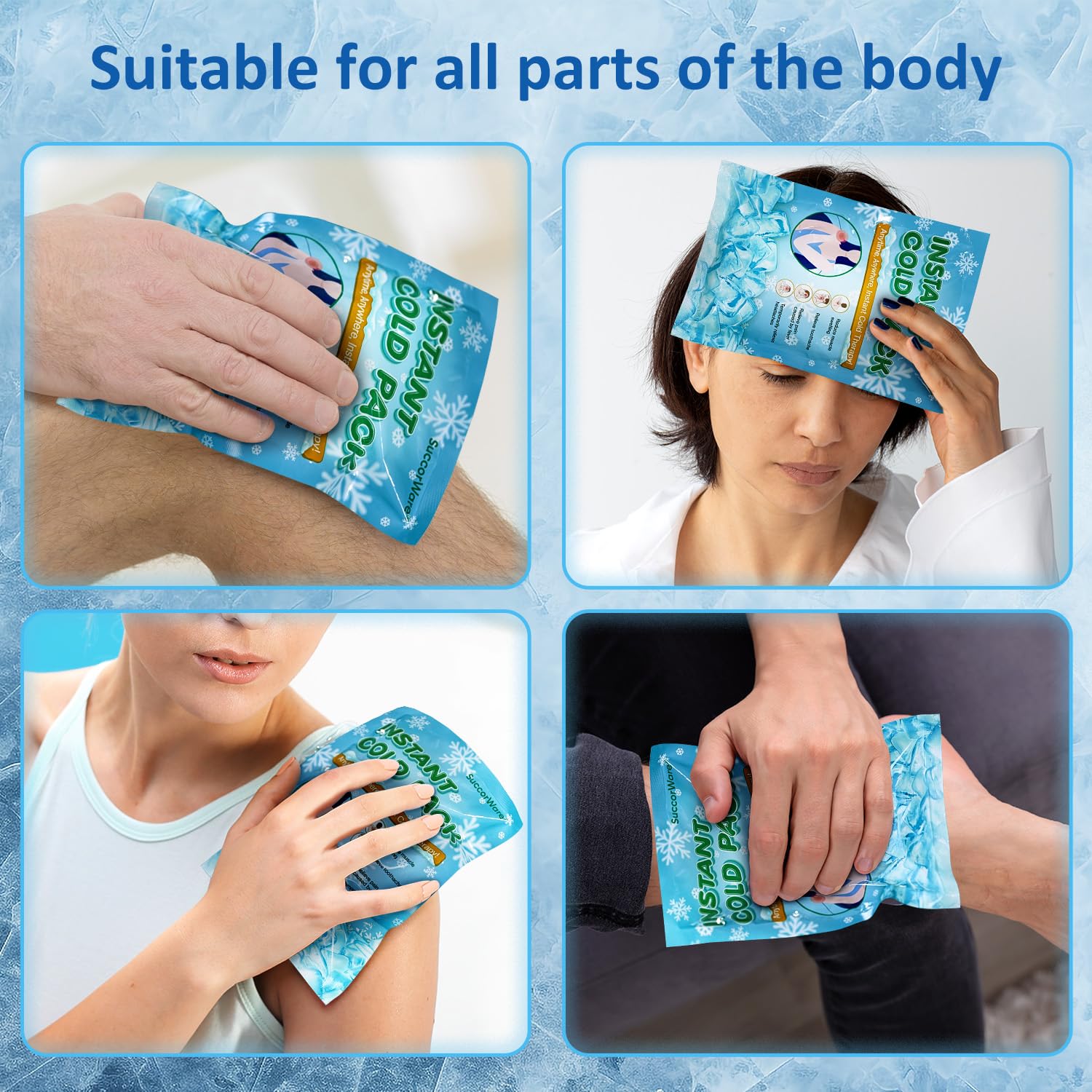 Sachets SuccorWare adaptés à toutes les zones majeures du corps.