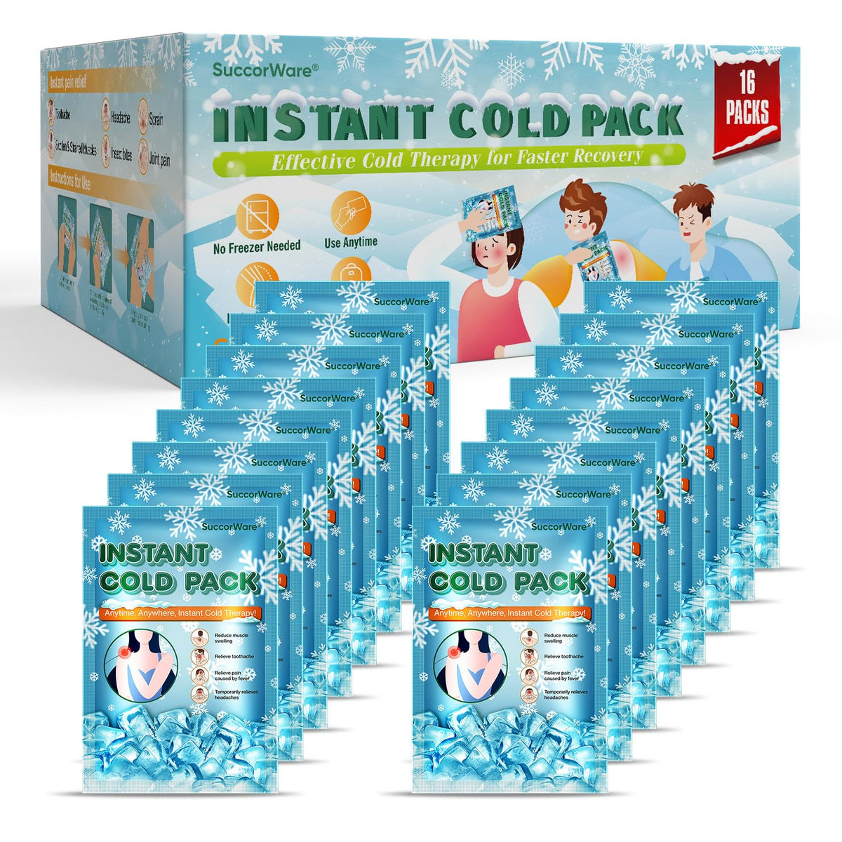 SuccorWare pack glace instantanée rectangle, prêt à l’emploi pour des soins rapides.