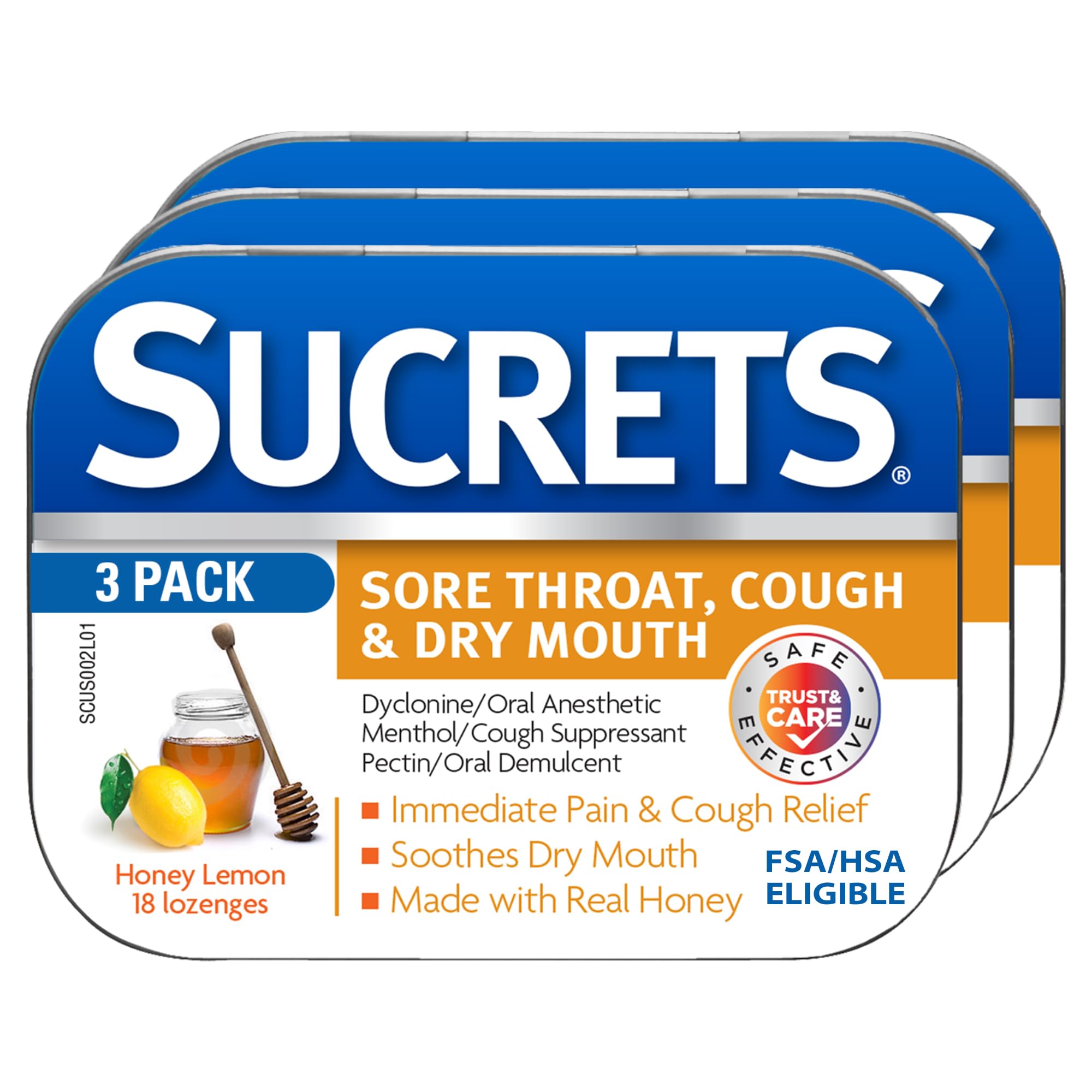 Pastilles Sucrets dans une boîte métallique, pratique à la maison et en déplacement.