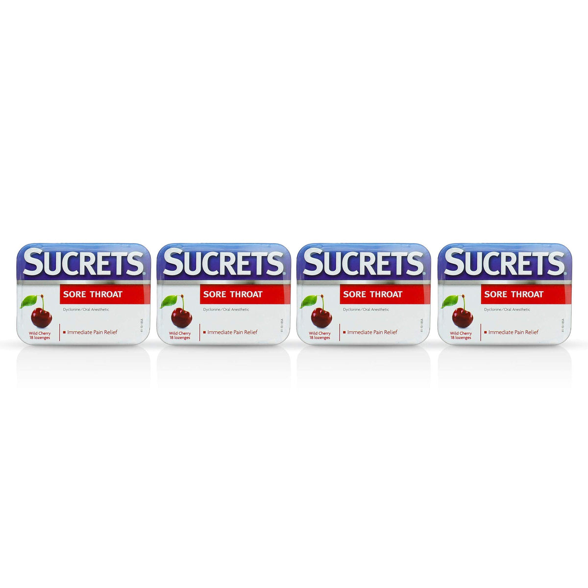 Pastilles Sucrets cerise sauvage dans une boîte; pack 4, pratique pour usage ponctuel.