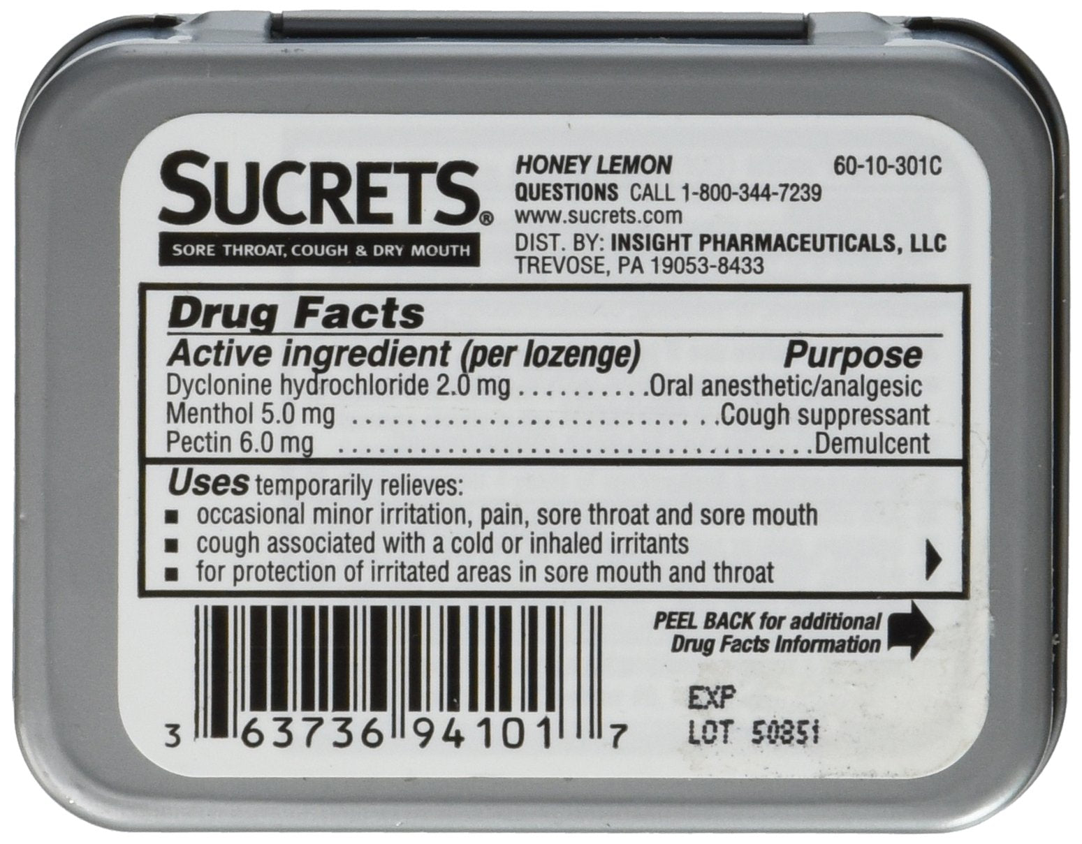 Détail des pastilles Sucrets miel citron, goût apaisant pour gorge et bouche.