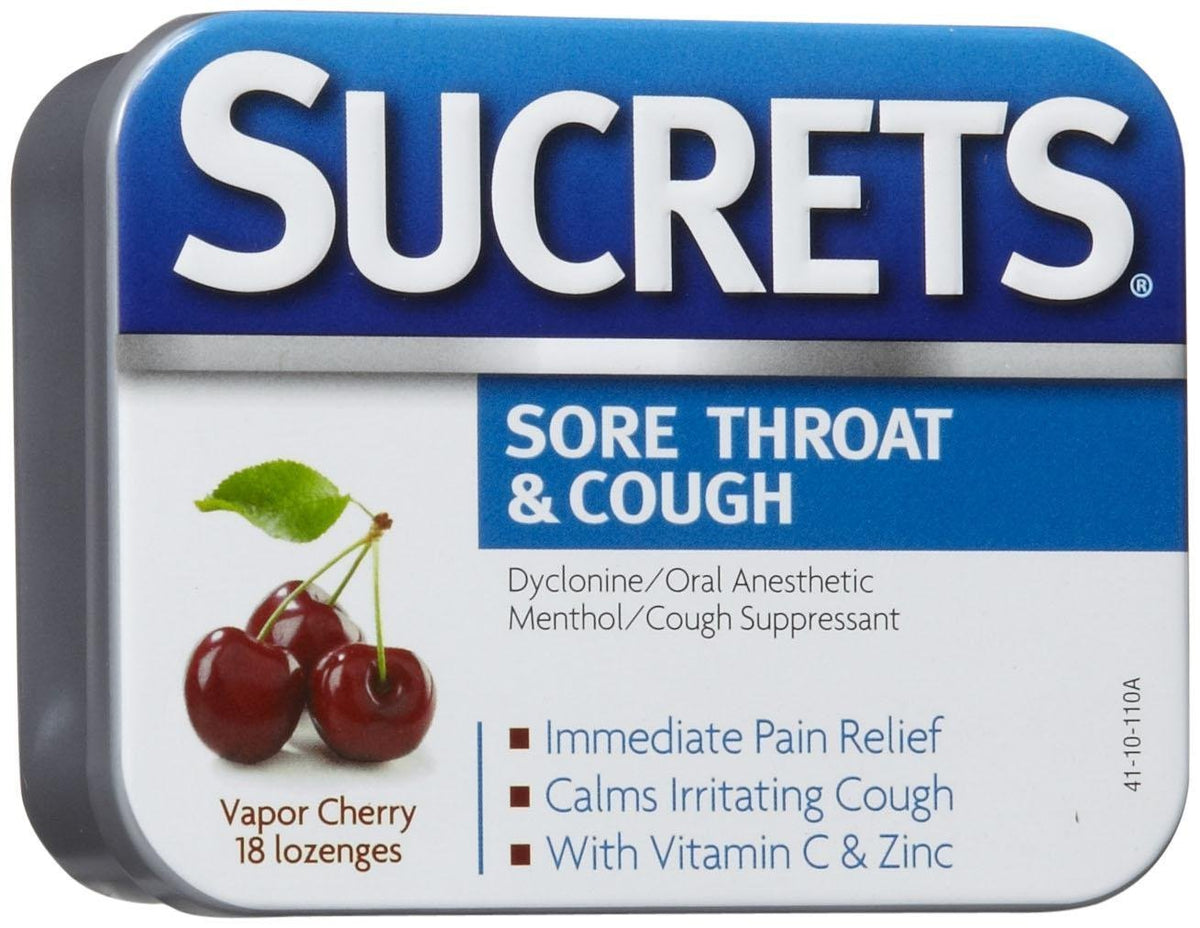 Pastilles Sucrets cerise à vapeur pour calmer la toux et apaiser la gorge.