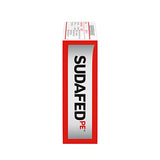 Contexte pharmacie: boîte Sudafed PE sur le comptoir.
