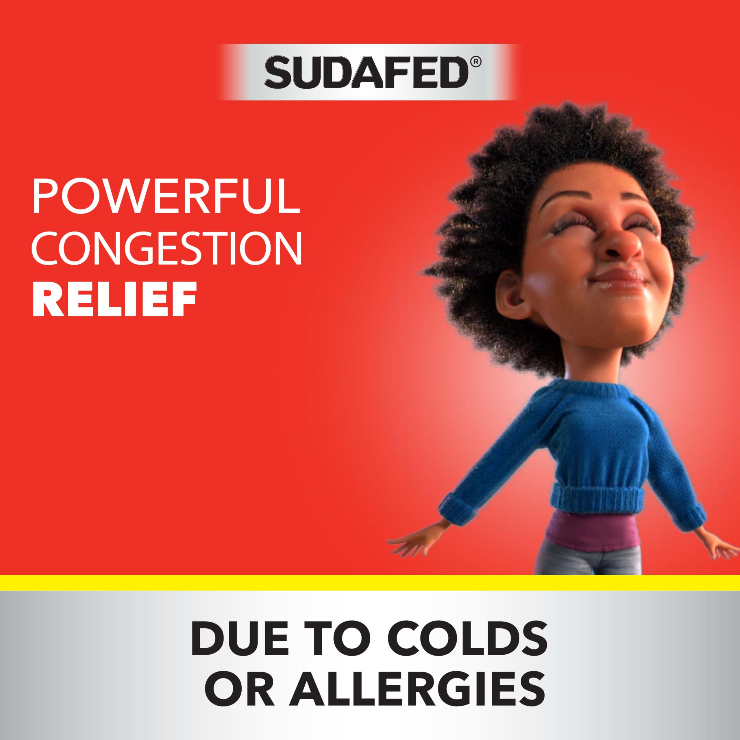 Sudafed Sinus Severe, effet potentiel jusqu’à 12 heures pour le confort nasal.