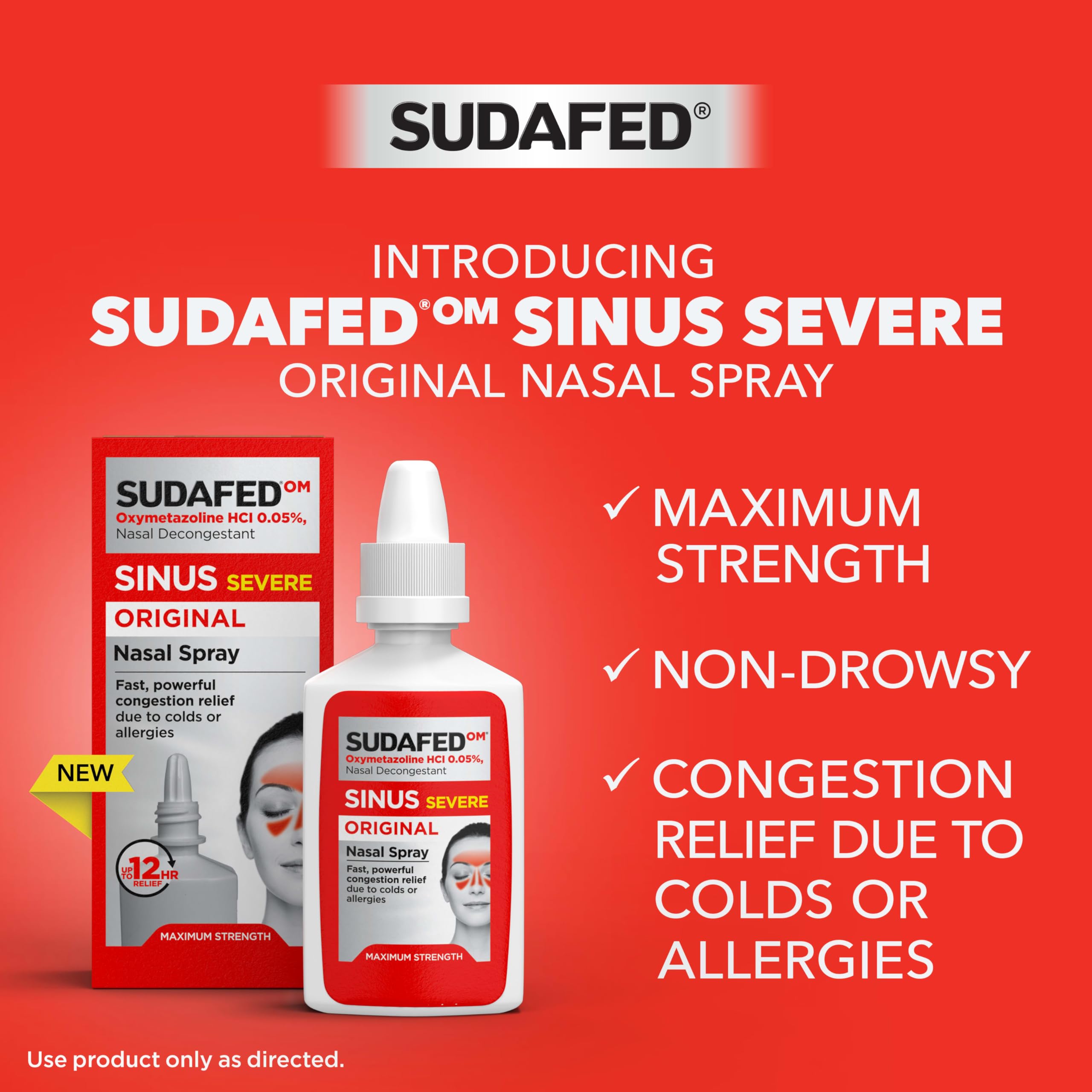 Sudafed Sinus Severe, appareil d’application convenant aux adultes et enfants à partir de 6 ans.