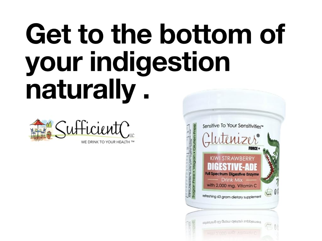 Sufficient-C Glutenizer Force Plus Kiwi-Fraise, texture poudre fine prête à se dissoudre rapidement.