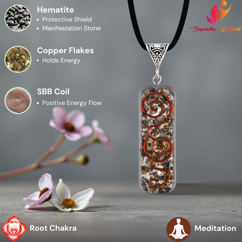Ensemble orgonite et hématite Sugandha Wellness, parfait pour les pratiques spirituelles.