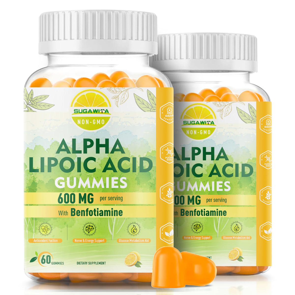 SUGAWITA Acide alpha-lipoïque: gommes citron pour énergie et métabolisme.