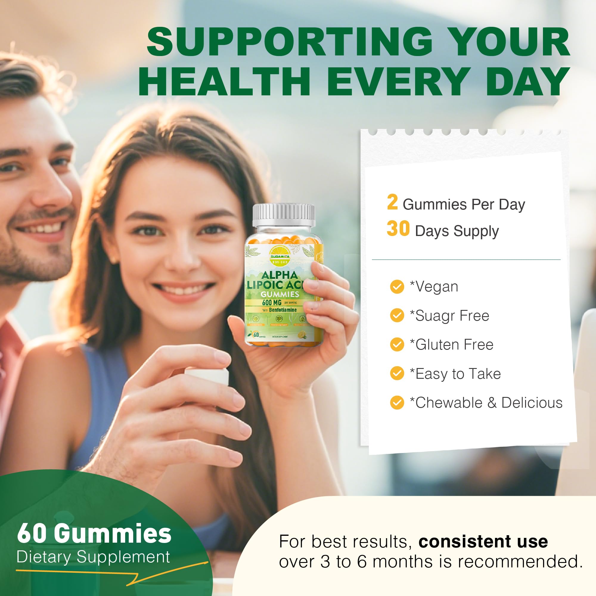 Goût citron SUGAWITA: gomme savoureuse pour une prise quotidienne facile.