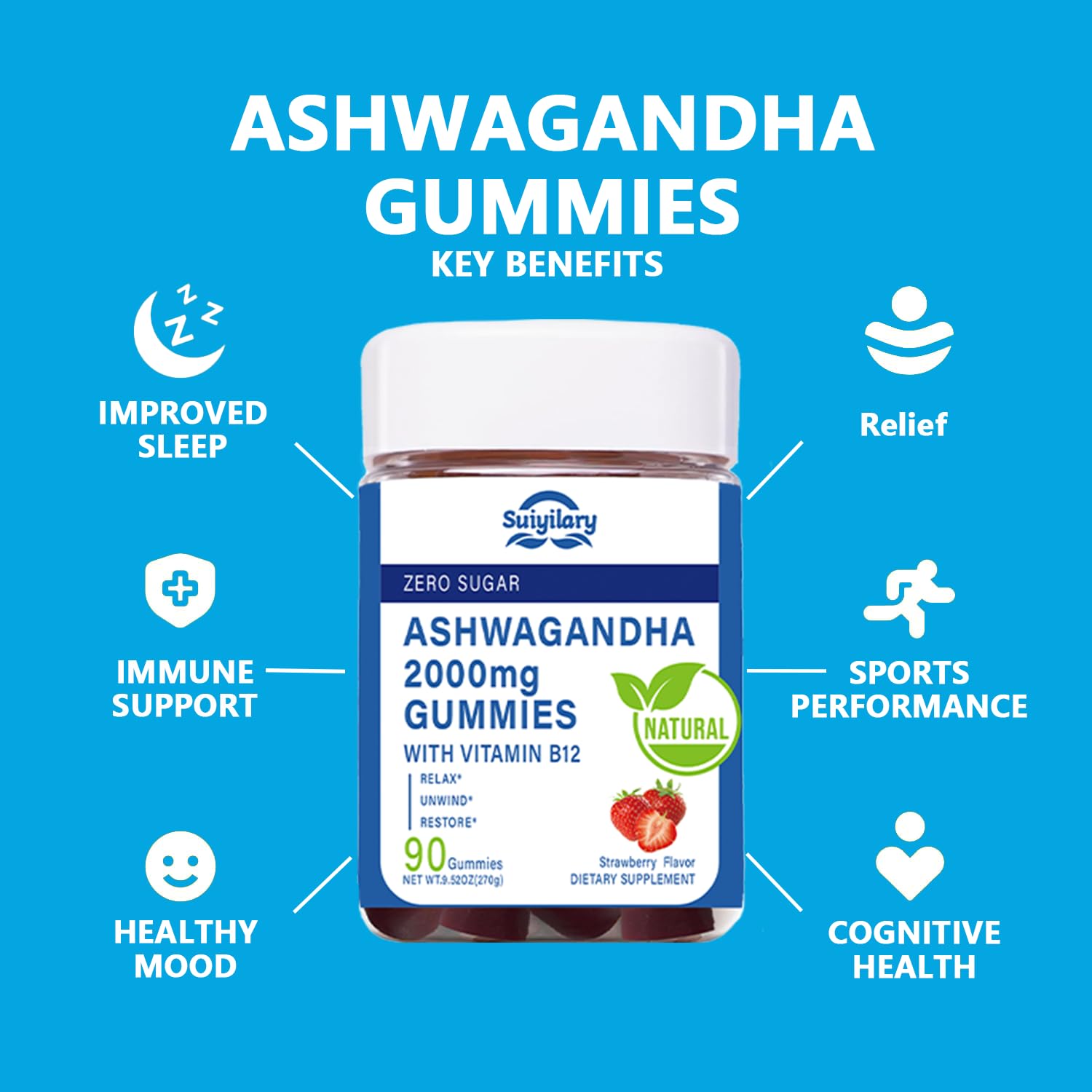 Format portable des gommes Ashwagandha Suiyilary, facile à emporter.