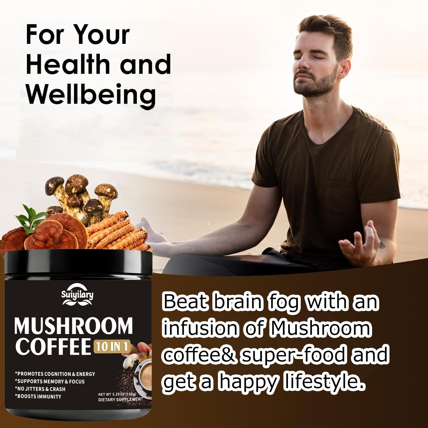 Suiyilary Boisson-Cafe-Champignons Prete, tasse prête à éveiller concentration et vitalité.