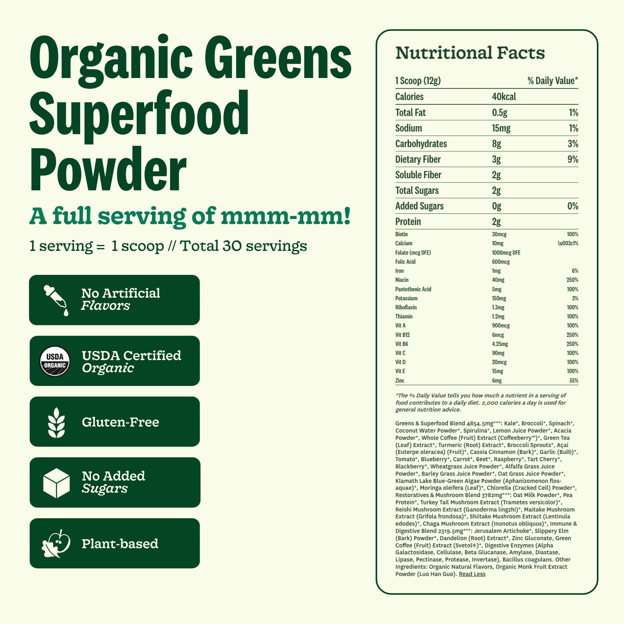 Énergie potentielle et probiotiques apportés par Suja Greens Poudre.