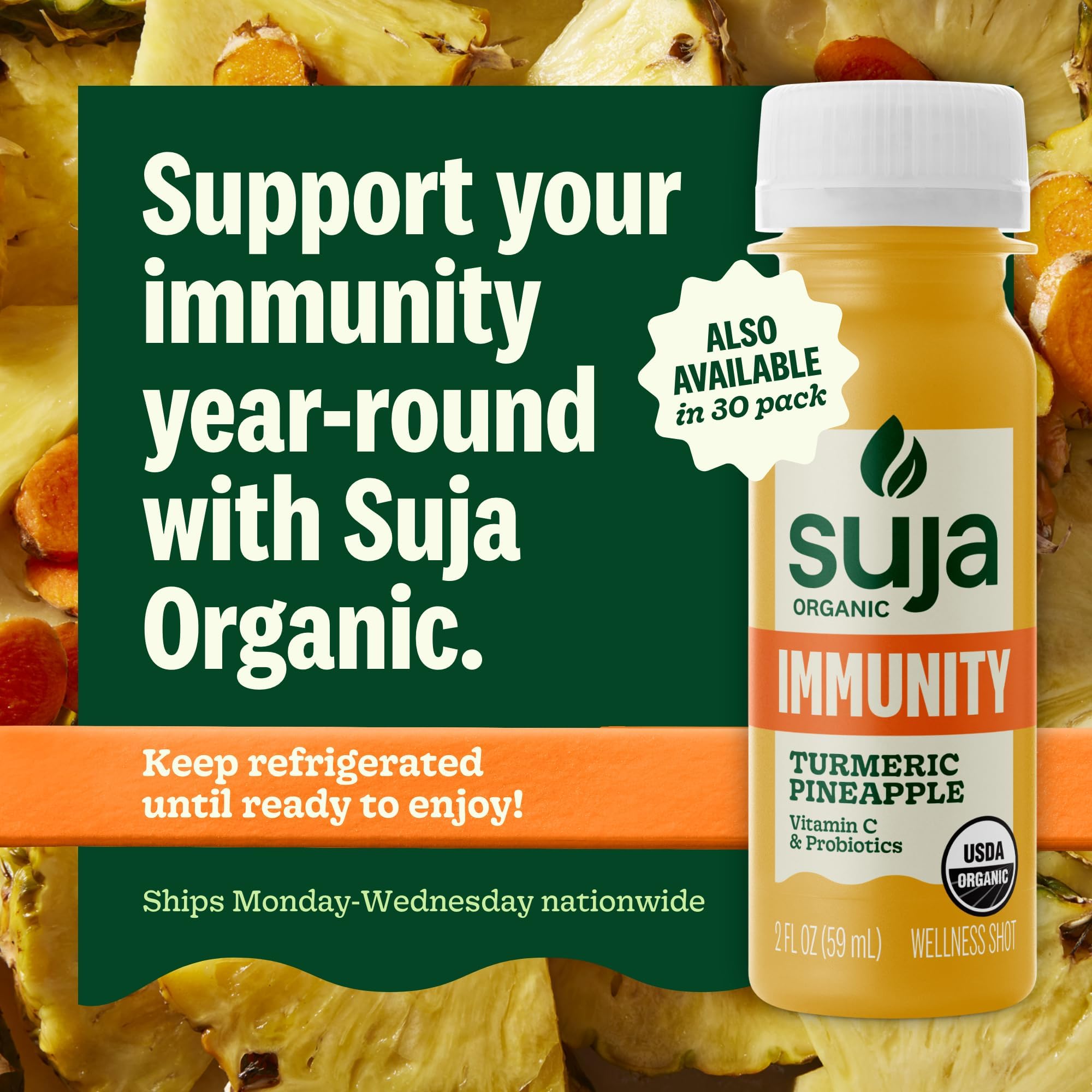 Sans gluten et végane: shot Immunité Défense Suja pratique