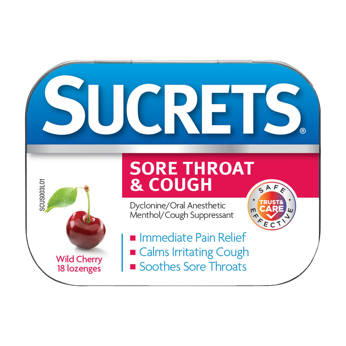 Pastilles Sucrets cerise sauvage avec emballage compact, pratique pour le travail.