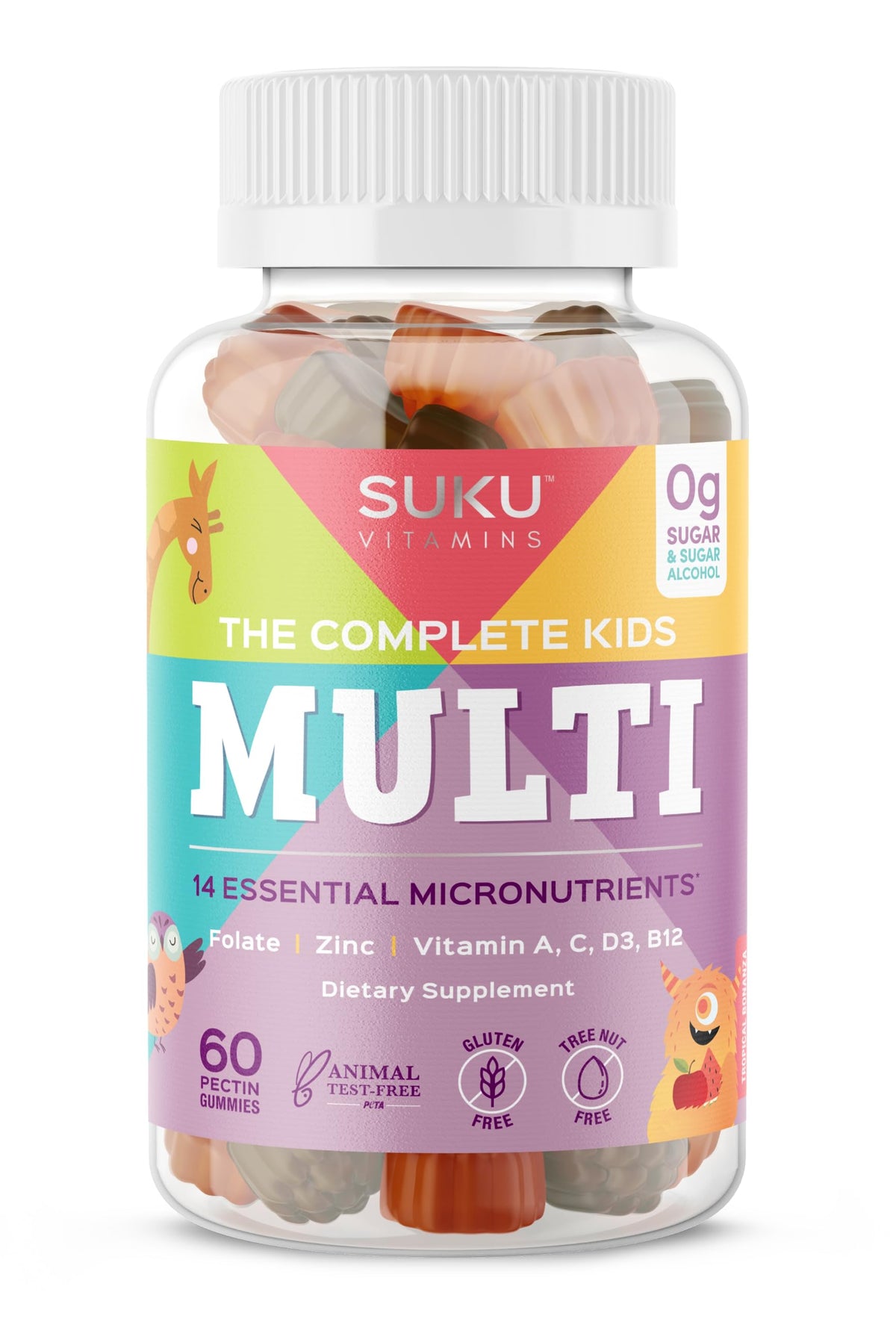 SUKU gommes multivitamines enfants dans une bouteille pratique.