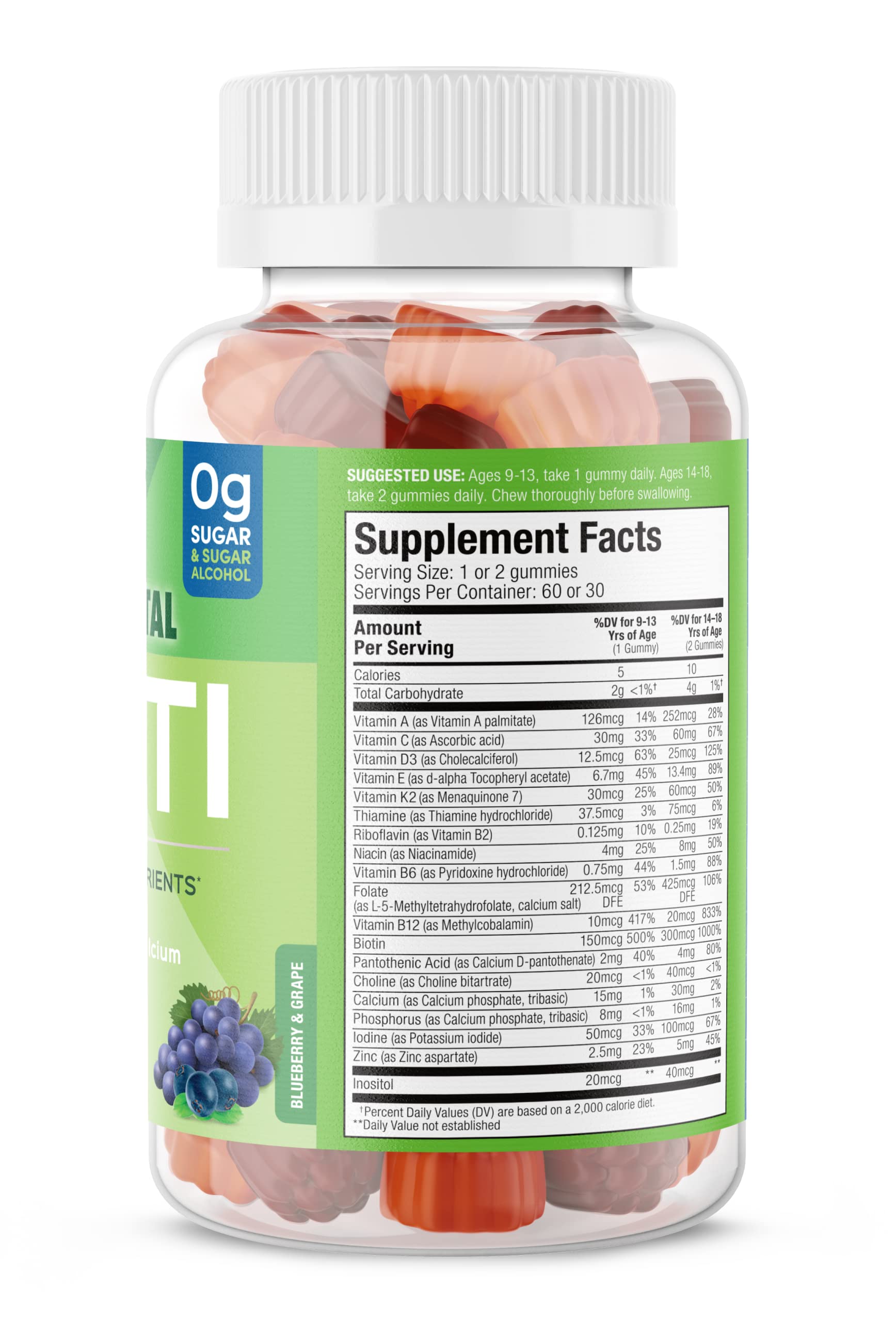 Gommes SUKU multivitamines ado, bouteille présentée, soutien potentiel croissance et récupération.