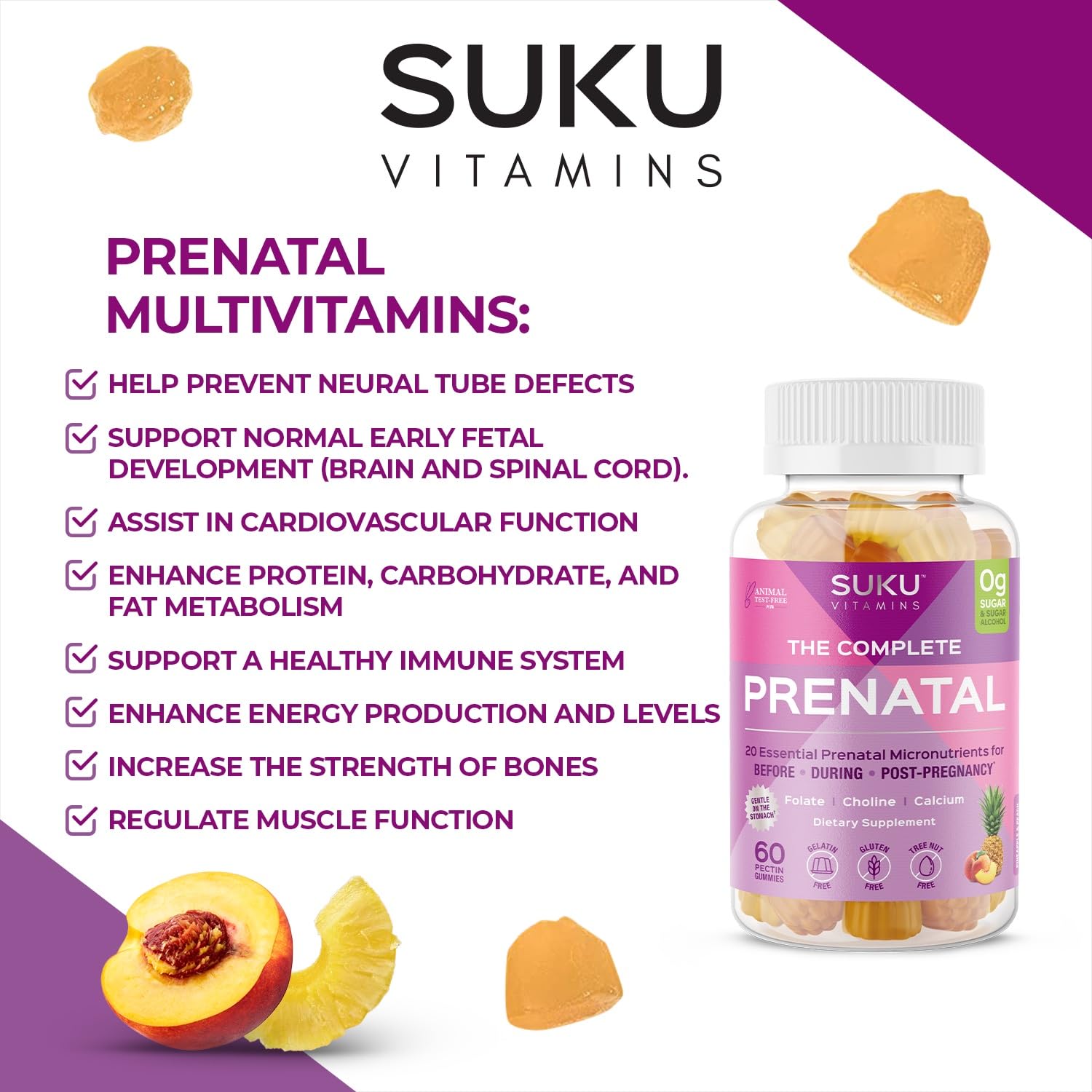 SUKU prénatales gummies texture gélifiée et végétarienne.