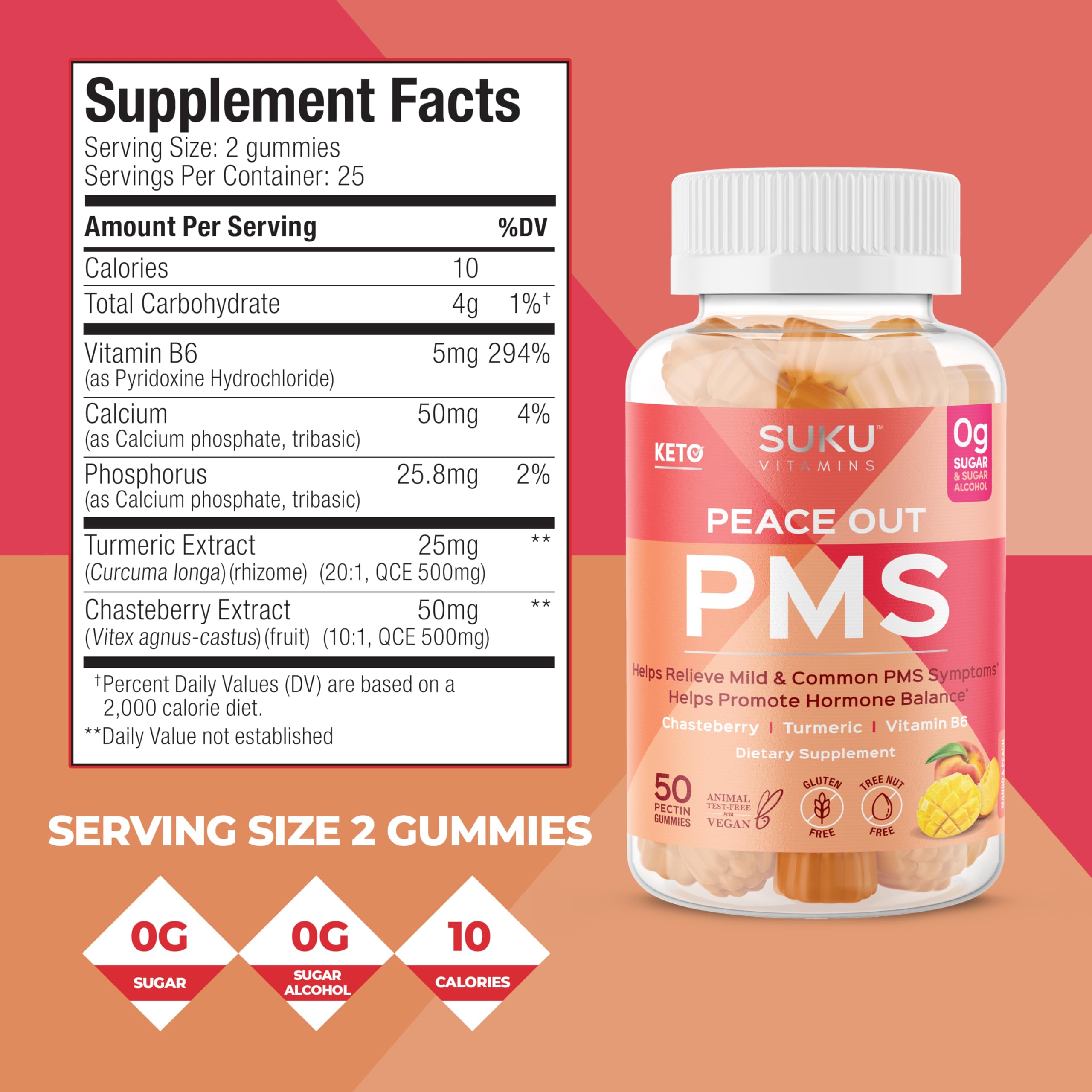 Gommes SUKU VITAMINS saveur pêche mangue, douceur fruitée.