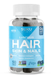 Gommes SUKU Luscious Hair dans une bouteille, pratique pour cheveux et ongles.