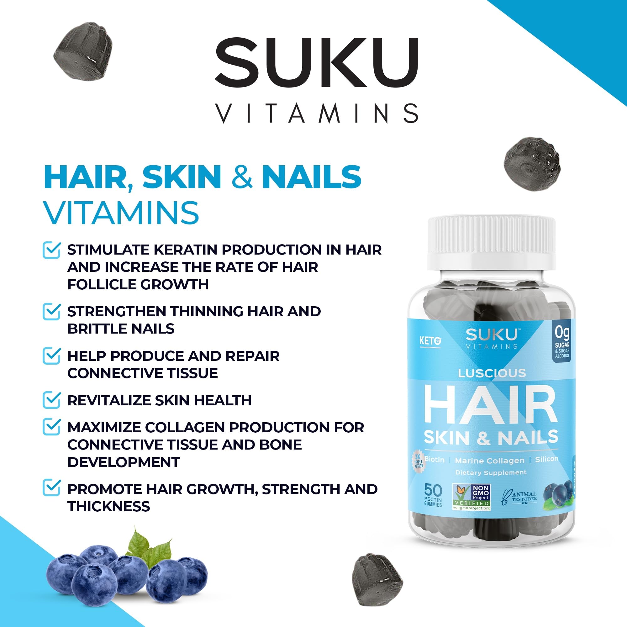 Gomme zoom montrant texture douce SUKU Luscious Hair.