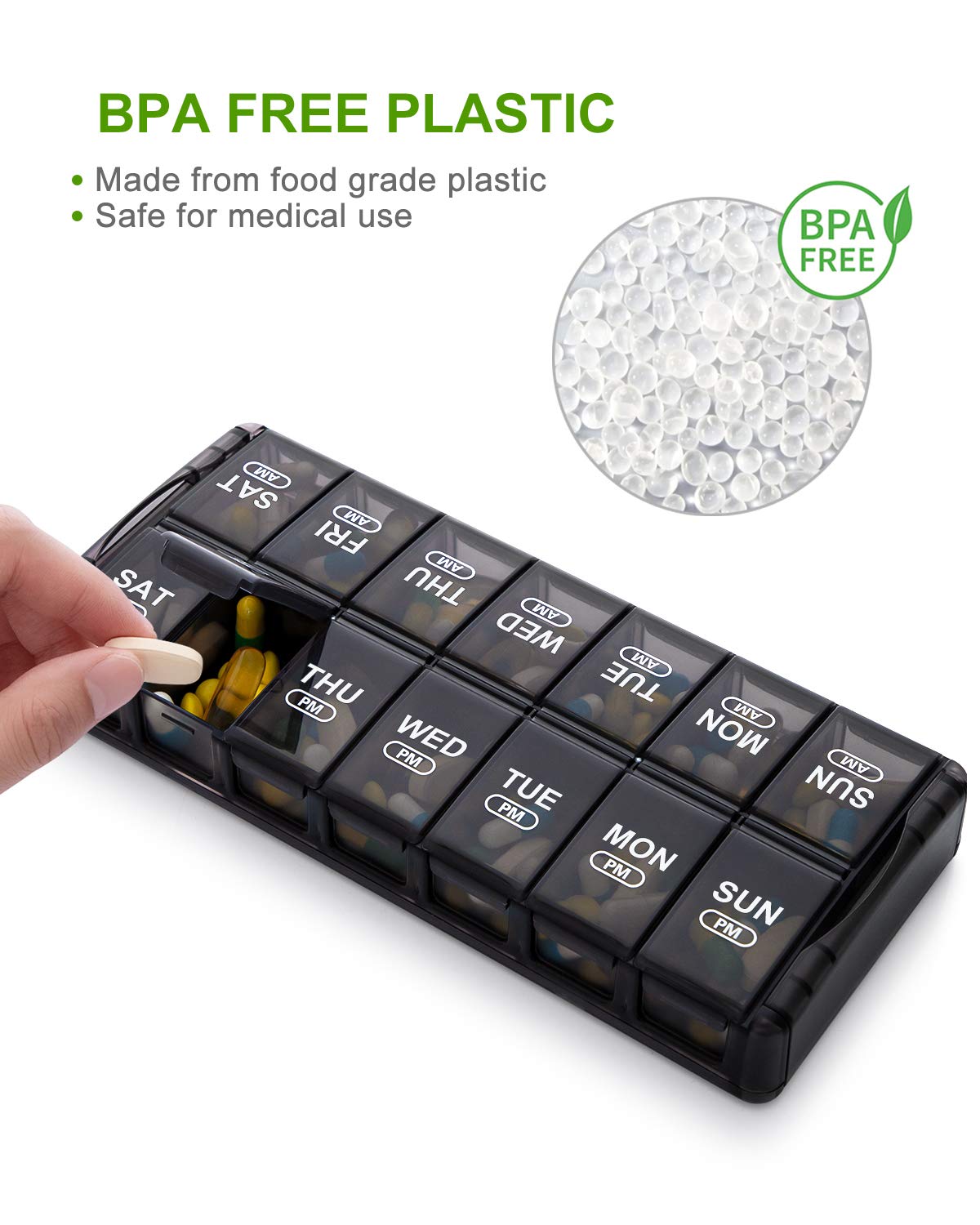 Sukuos distributeur transparent pour vérifier les pilules.