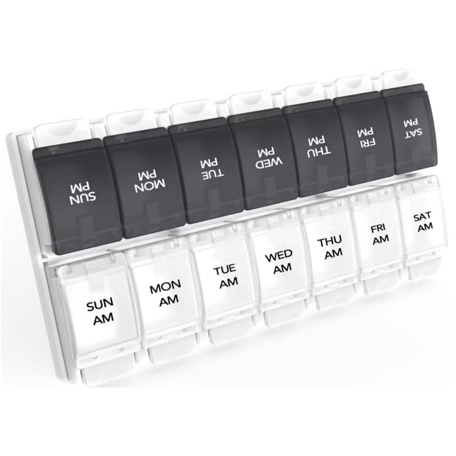 Sukuos Organiseur pilules avec bouton poussoir pour une ouverture rapide et pratique.