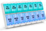 Sukuos pilulier hebdomadaire cyan et bleu, ensemble pratique et élégant pour la semaine.