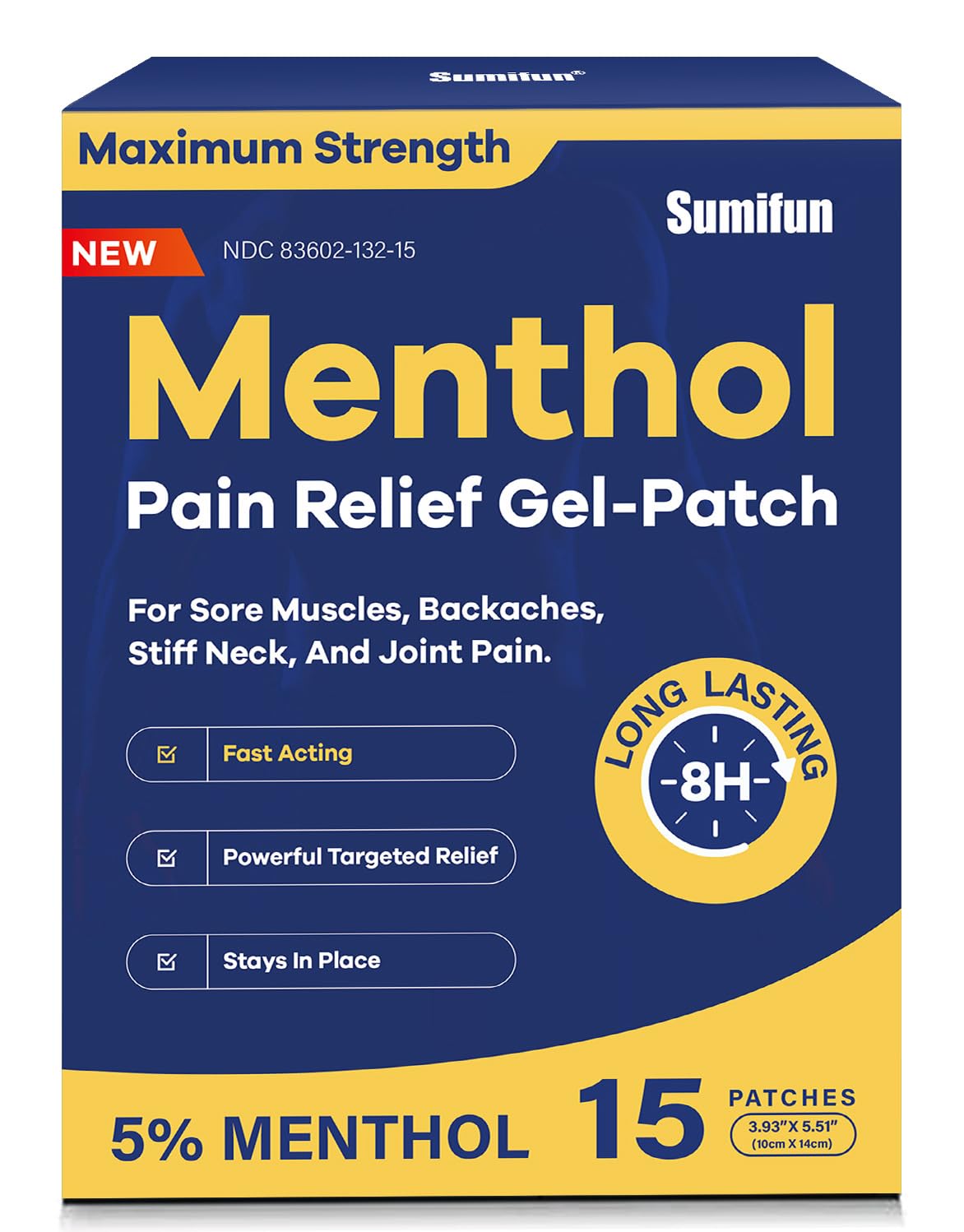 Sumifun bandes menthol 5% pour le dos, soulagement ciblé et durable