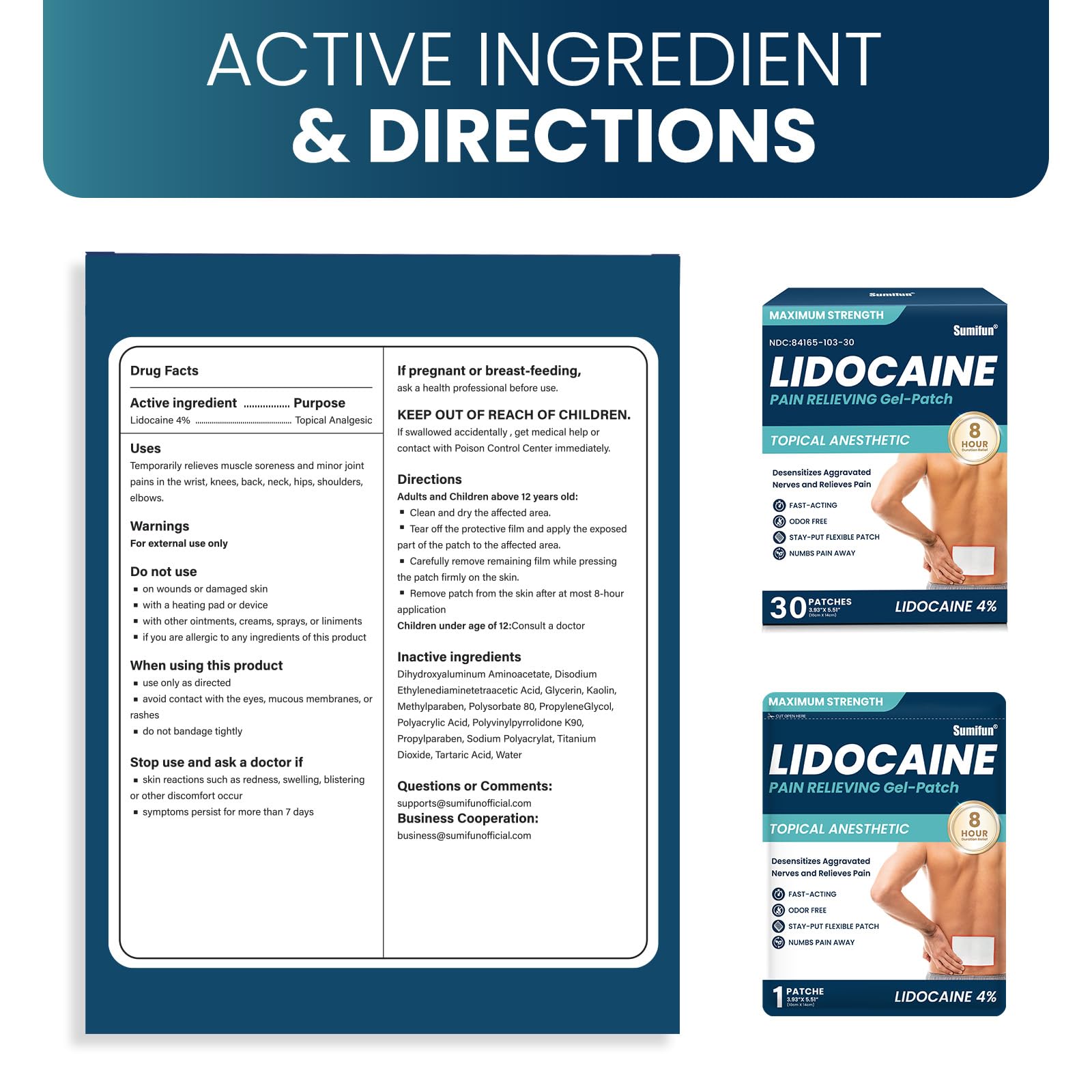 Sumifun patch lidocaïne 4% sans parfum, utilisation discrète et pratique partout.