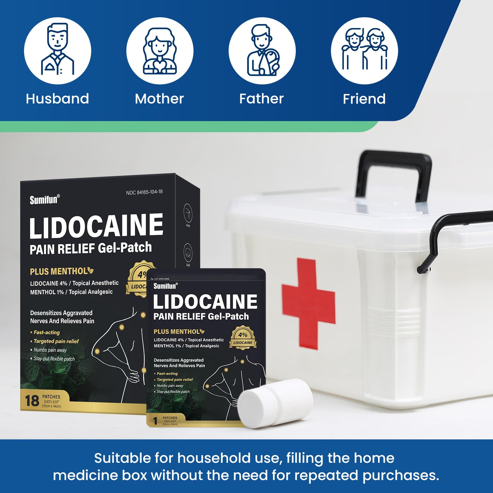 Patch Sumifun lidocaïne 4 % pour le bas du dos, soutien durable