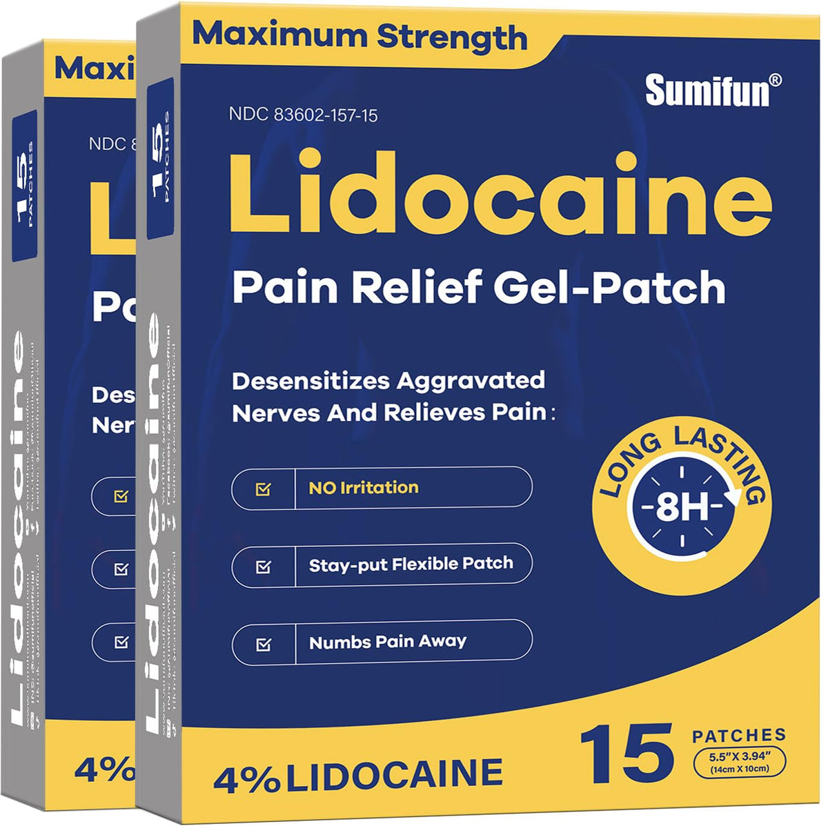 Patch Sumifun lidocaïne 4% sur le dos, soulagement ciblé potentiel