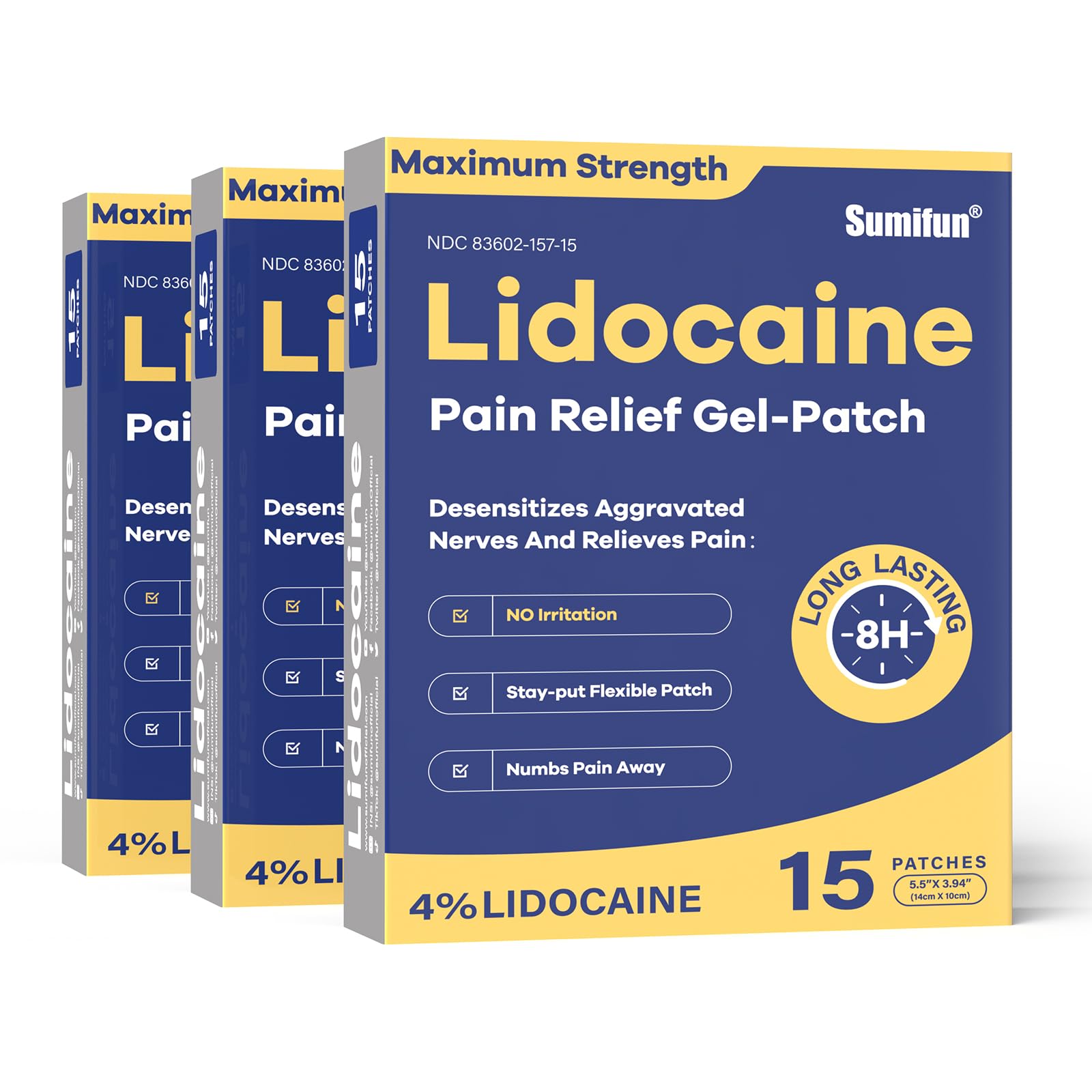 Patch Sumifun lidocaïne 4% emballage pratique et prêt à l'emploi